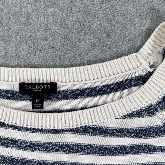 Talbots Striped Pullover Sweater Womens 1X Navy Blue/Pink 3/4 Sleeve Linen Blend - Picture 3 of 8
